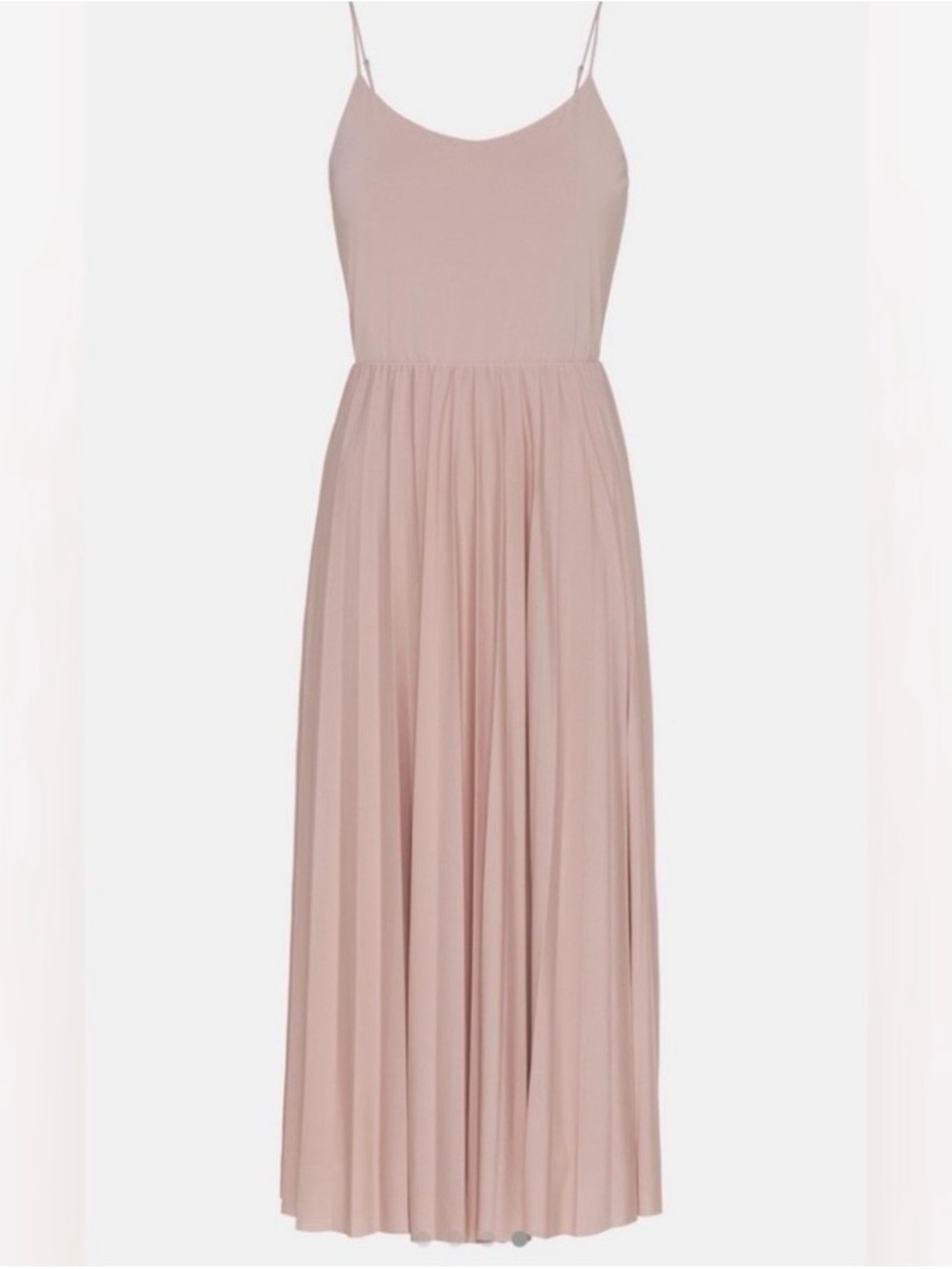 Blush Pink Midi Dress with Pleated Skirt. Adjustable spaghetti straps XS